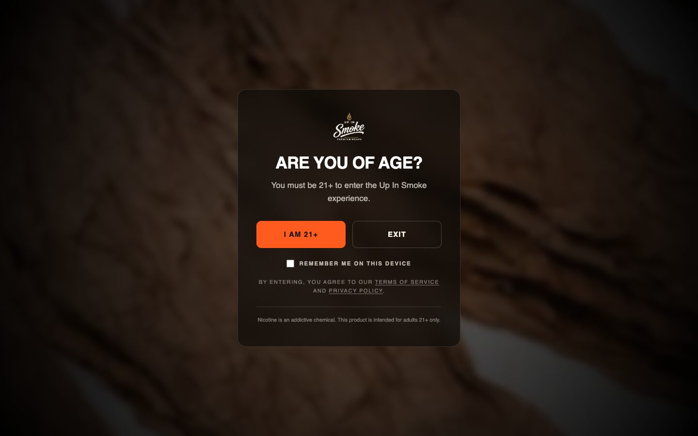 21+ age check shown before any page loads