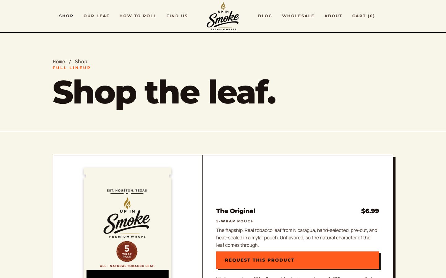 Shop page with price and order rules